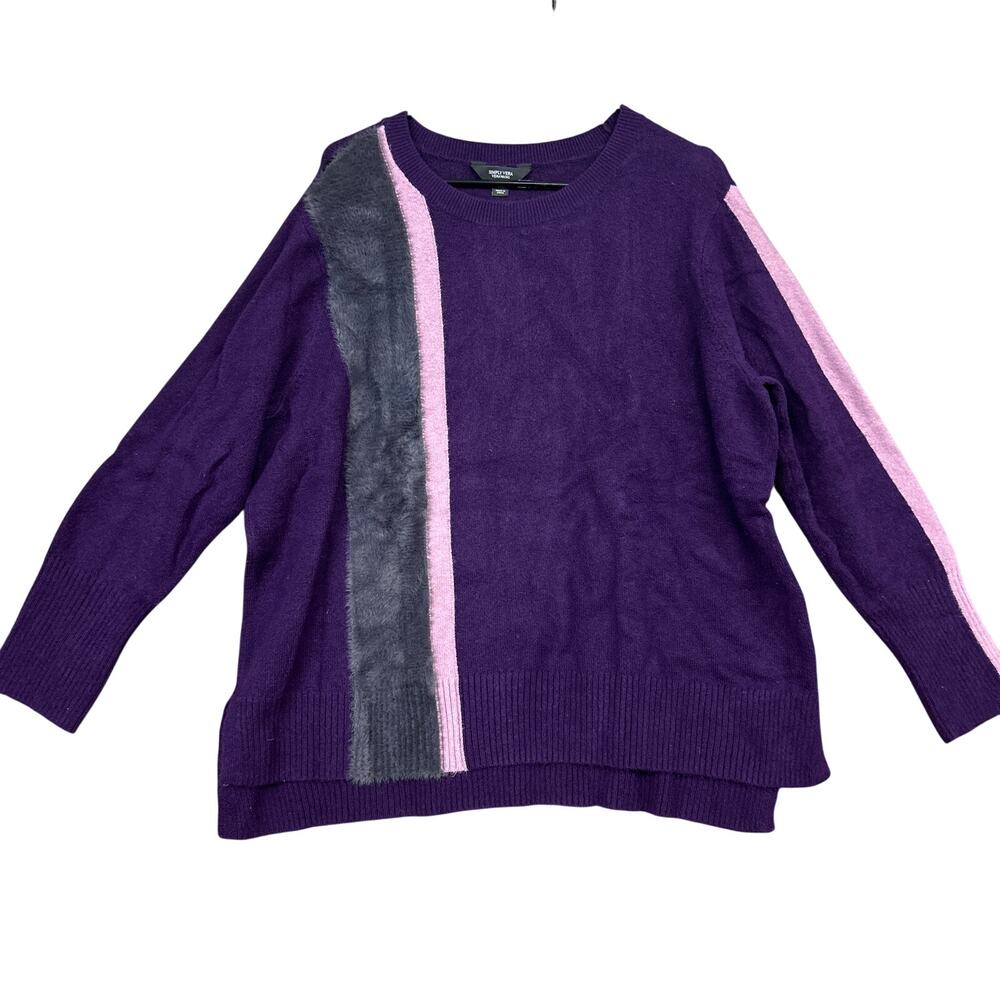 Simply Vera Wang Womens Sweater Purple Soft Crew Neck Knitted Soft Stretch XXL